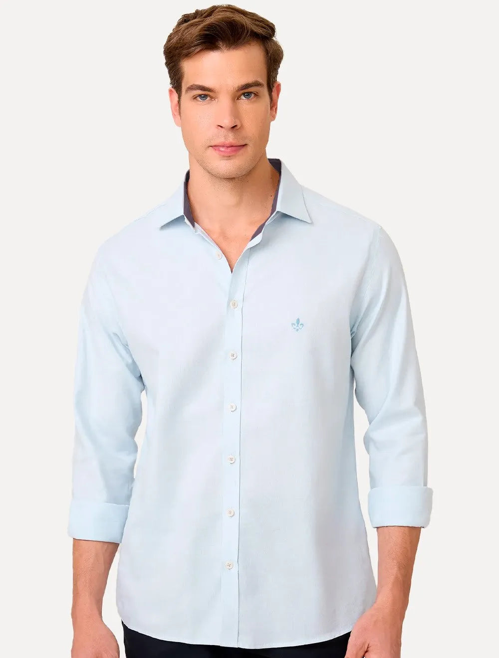 Camisa Dudalina Masculina Slim Fit Superfine Cotton Light Lisa Azul Claro