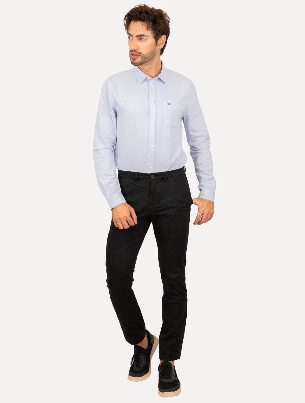 Camisa Tommy Jeans Masculina Regular Classic Oxford Pocket Azul Médio