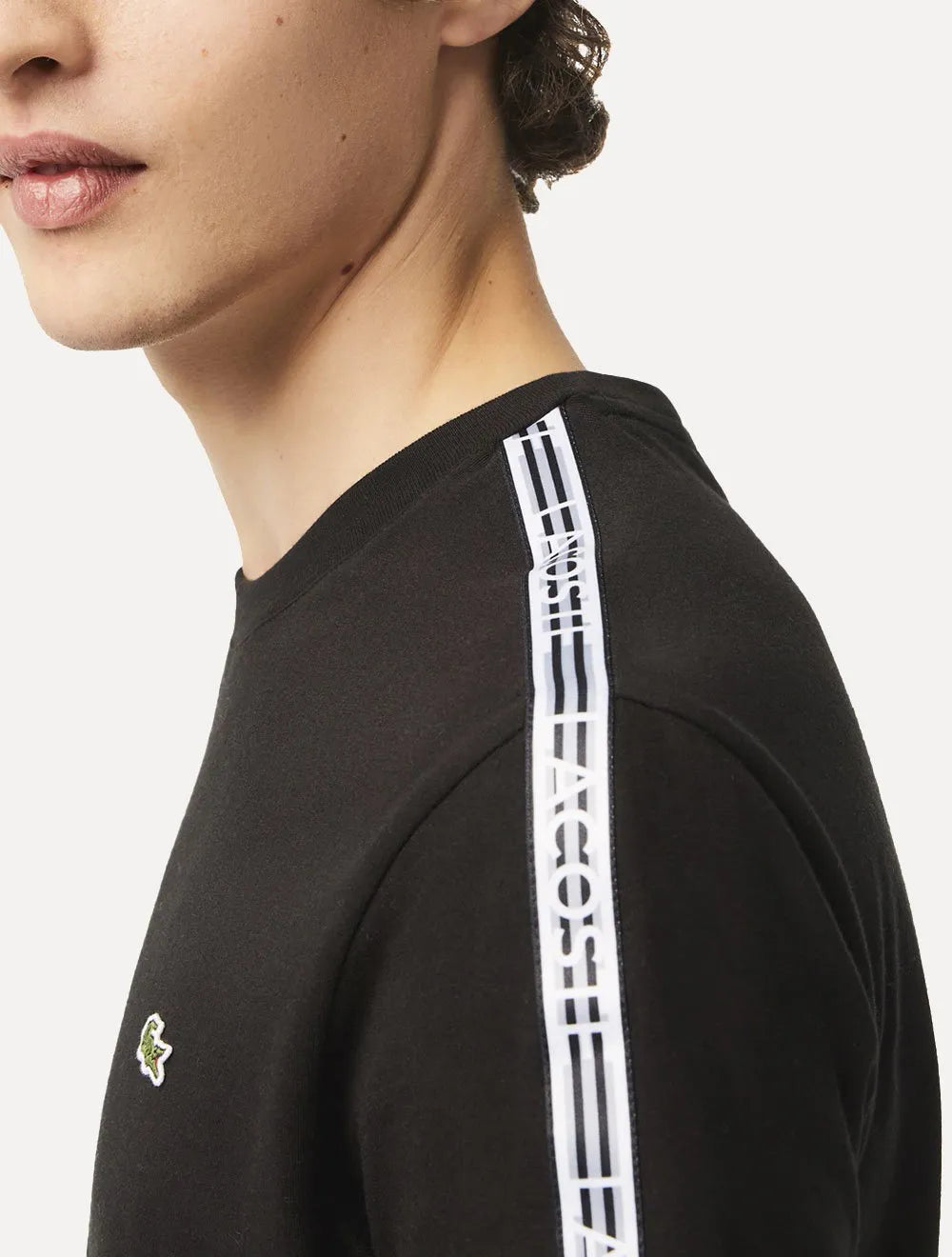 Camiseta Lacoste Masculina Regular Fit Listrada Logo Preta