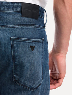 Calça Jeans Empório Armani Masculina J06 Slim Fit Stripe Azul Médio