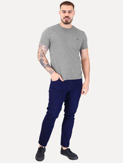 Camiseta Calvin Klein Jeans Masculina CK Bordado Peito Cinza Mescla