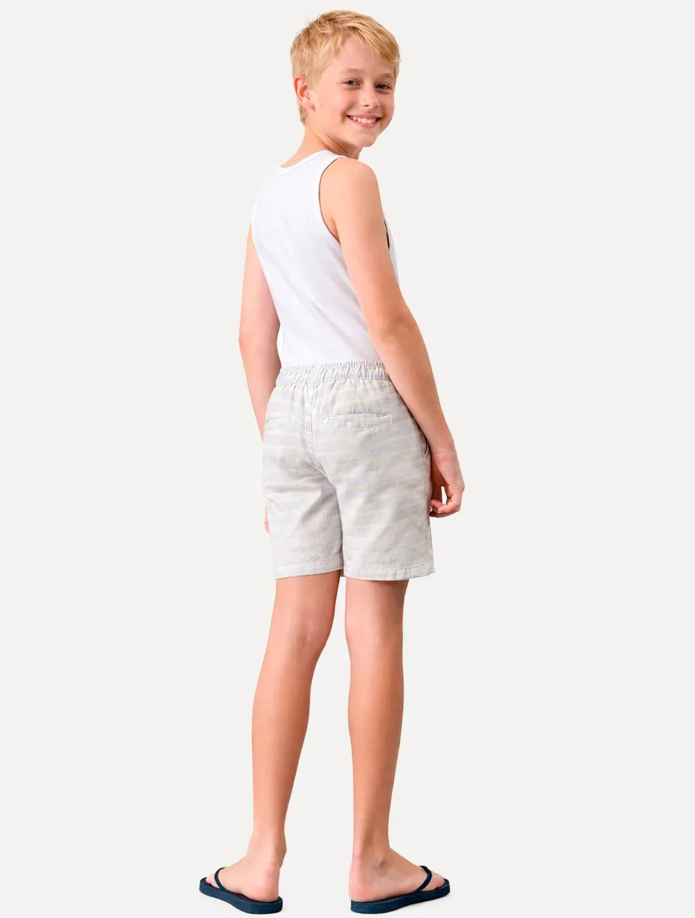 Bermuda Calvin Klein Jeans Infantil Elástico Listras Azul Claro/Caqui Claro