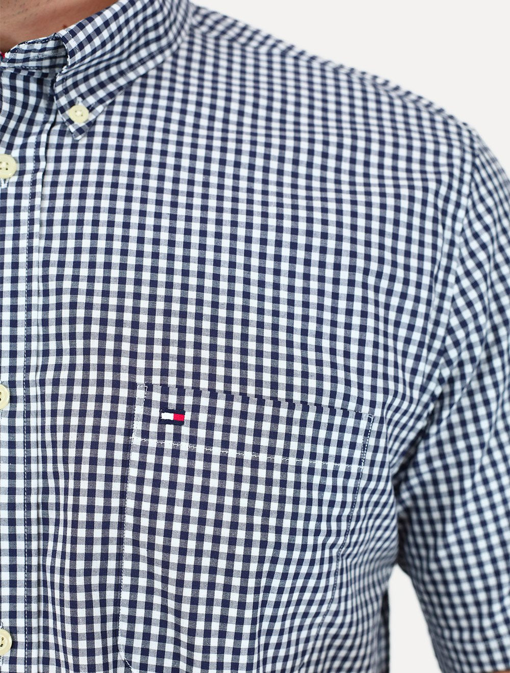 Camisa Tommy Hilfiger Masculina Manga Curta Pocket Gingham Preta