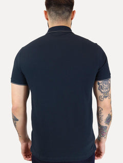 Polo Calvin Klein Masculina Piquet Slim Básica Relevo Light Friso Azul Marinho