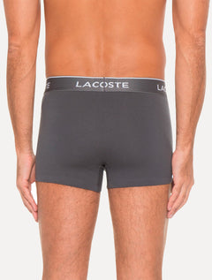 Cueca Lacoste Trunk Boxer Lettered Waist Cinza Pack 3UN