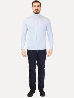 Suéter Tommy Hilfiger Masculino Essential Cotton Zip Through Azul Claro