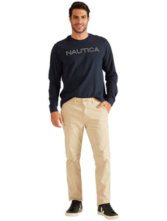 Blusa Nautica Manga Longa Outline Logo Azul Marinho