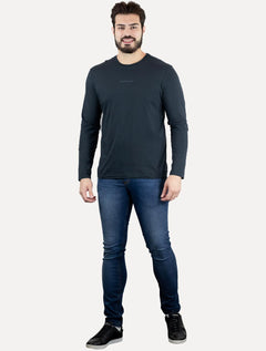 Camiseta Calvin Klein Jeans Masculina Manga Longa Institutional Azul Marinho