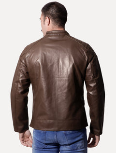 Jaqueta Victory Eagle Masculina PU Leather Zip Chest Marrom