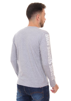 Camiseta Replay Masculina Manga Longa Logo Chest Cinza Mescla