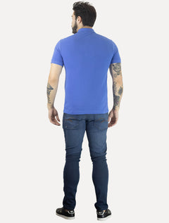 Polo Forum Masculina Piquet Wave Collar Azul Médio