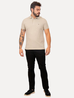 Polo Tommy Hilfiger Masculina Slim Piquet 1985 Areia Mescla