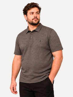 Polo Dudalina Masculina Plus Size Malha Cotton Linho Listra Marrom Escuro