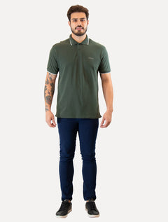 Polo Guess Masculina Piquet Frieze Logo Relief Verde Escuro