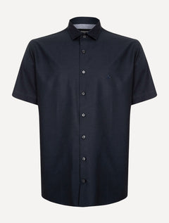 Camisa Dudalina Masculina Manga Curta Comfort Superfine Cotton Lisa Azul Marinho