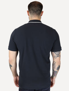 Polo Guess Masculina Piquet Silk Linear Light Friso Azul Marinho