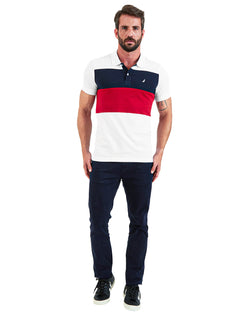 Polo Nautica Masculina Piquet Colorblock Light Sail Branca/Marinho/Vermelha