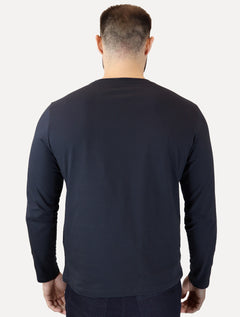 Camiseta Ellus Masculina Manga Longa Cotton Fine Classic Logo Azul Marinho