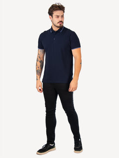 Polo Dudalina Masculina Piquet Gola Frisos Degrade Azul Marinho
