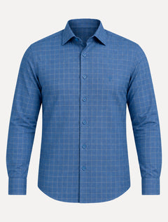Camisa Dudalina Masculina Plus Size Comfort Superfine Cotton Xadrez Azul