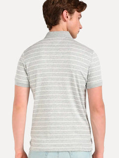 Polo Tommy Hilfiger Masculina Malha Liquid Cotton Striped Cinza Mescla