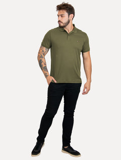 Polo Tommy Hilfiger Masculina Malha Liquid Cotton Essential Verde Militar