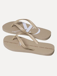 Chinelo Calvin Klein Jeans Logo Flow White Cáqui Médio