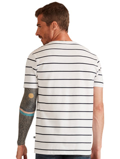 Polo Nautica Masculina Piquet Navy Stripes Block Branca