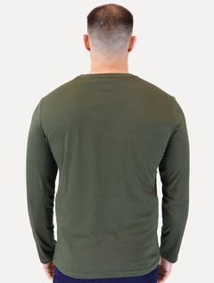 Camiseta Calvin Klein Jeans Masculina Manga Longa Rubber CK Frontal Verde Militar