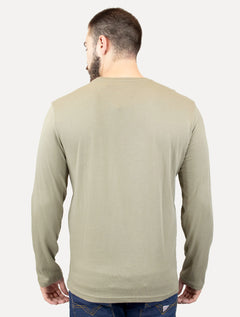 Camiseta Calvin Klein Jeans Masculina Manga Longa Rubber CK Frontal Caqui Médio