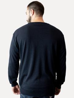 Suéter Dixen Masculino Tricot Crewneck Liso Azul Marinho