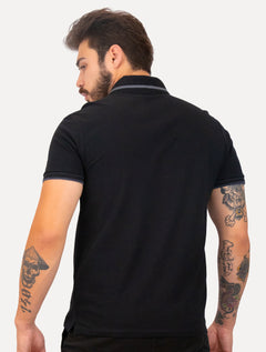 Polo Dudalina Masculina Piquet Gola Frisos Degrade Preta