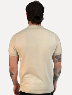 Polo Dixen Masculina Tricot Texturizada Manga Curta Ziper Cáqui Médio