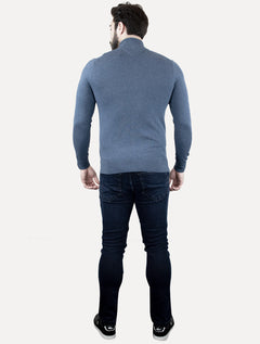 Suéter Tommy Hilfiger Masculino Essential Cotton Zip Through Azul Mescla