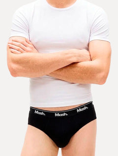 Cueca Mash Slip Cotton Basic Branca/ Preta/ Grafite Pack 3UN
