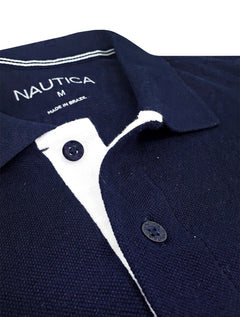 Polo Nautica Masculina Piquet Shadow Logo Sash Azul Marinho