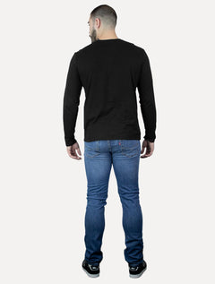 Camiseta Ellus Masculina Manga Longa Cotton Fine Classic Logo Preta