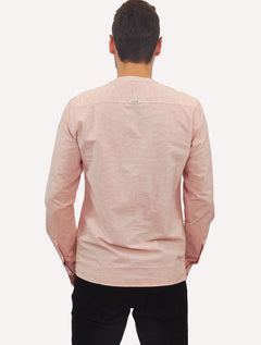 Camisa King & Joe Bata Masculina Manga Longa Henley Mini Listrada Laranja