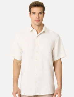 Camisa Dudalina Masculina Manga Curta Comfort Fit Slub Cotton Flame Off White