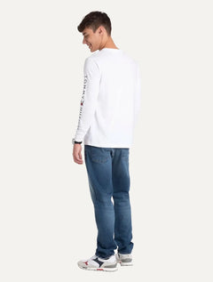 Camiseta Tommy Hilfiger Masculina Manga Longa Essential Sleeve Branca