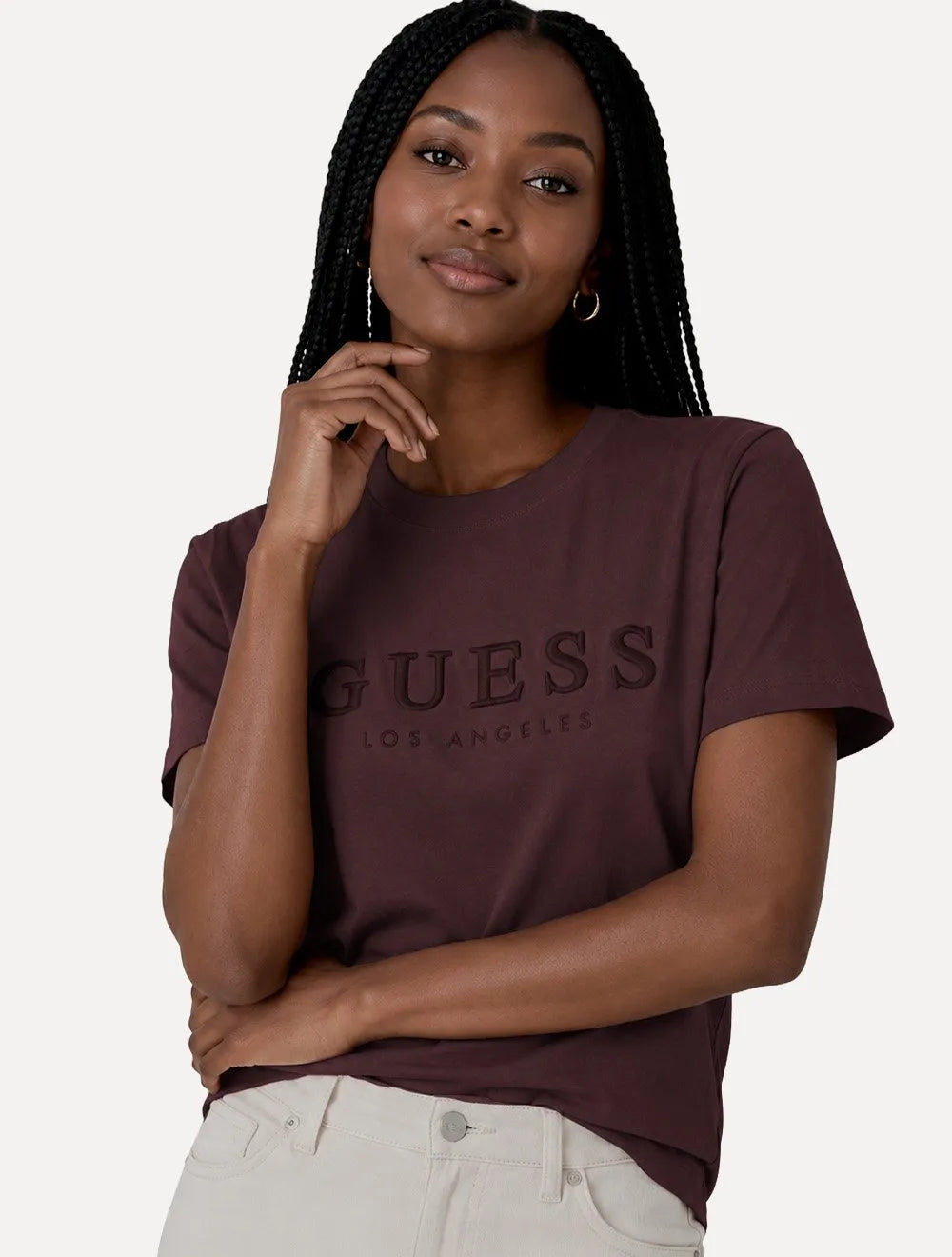 Camiseta Guess Feminina Los Angeles Embroidery Logo Bordô