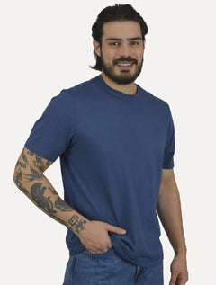 Camiseta Individual Masculina Comfort Pima Soft Touch Logo Azul Médio