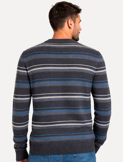 Suéter Levis Masculino Crewneck Classic Housemark Listrado Logo Cinza