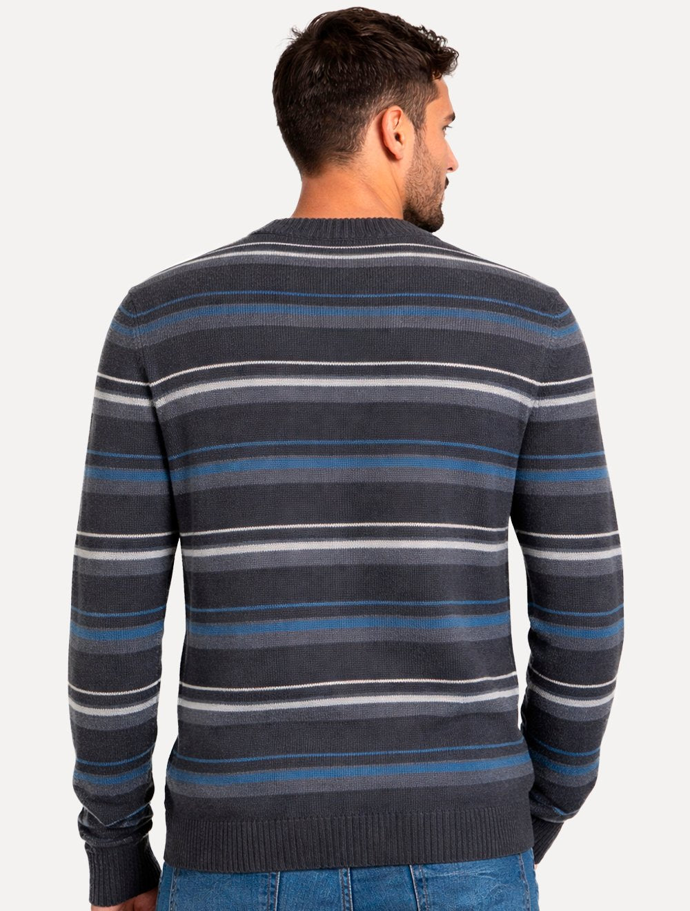 Suéter Levis Masculino Crewneck Classic Housemark Listrado Logo Cinza