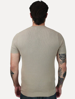Camiseta Dixen Masculina Tricot Manga Curta Textura Pontilhada Gola Careca Areia
