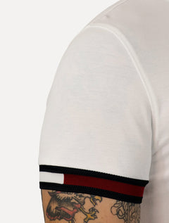 Polo Tommy Hilfiger Masculina Slim Piquet Classic Flag Cuff Branca
