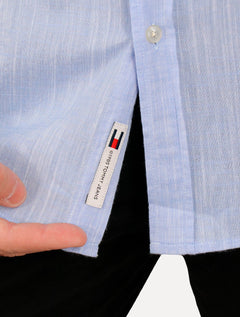Camisa Tommy Jeans Masculina Regular Linen Blend Pocket Azul Mescla