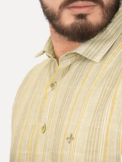 Camisa Dudalina Masculina Manga Curta Comfort Superfine Cotton Listrada Cáqui