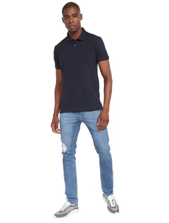 Polo Aramis Masculina Piquet 3D Logo Bordado Azul Marinho
