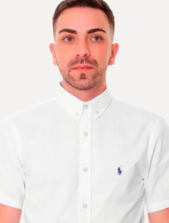 Camisa Ralph Lauren Masculina Manga Curta Custom Fit Oxford Branca